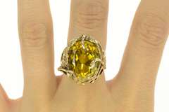 14K Yellow Gold 15.00 Ct Pear Golden Topaz Vine Cocktail Ring