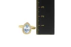14K Yellow Gold Pear Blue Topaz Diamond Halo Engagement Ring