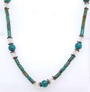 Turquoise and Crystal Vintage 925 Sterling Silver Necklace