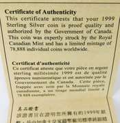 1999 Lunar Coin .925 Silver w/COA