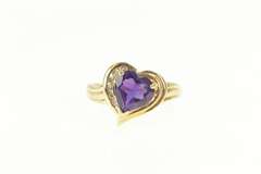 14K Yellow Gold Heart Amethyst Diamond Accent Love Symbol Ring