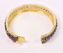 Spectacular 15.50CTW Marquise Cut Amethyst & 5.20CTW Diamond Bangle Bracelet in Gold Plated Sterling Silver