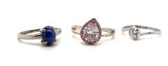 Lot (3) of Silver-Toned Gemstone Rings