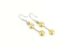 14K White Gold Champagne Pearl Diamond Dangle Statement Earrings