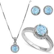 3 3/4 CARAT BABY SWISS BLUE TOPAZ & DIAMOND 925 STERLING SILVER JEWELRY SET