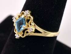 Brilliant Blue Topaz and Diamond Ring in 14K Yellow Gold