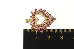 14K Yellow Gold Pink Tourmaline Cluster Heart Love Symbol Pendant