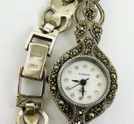 Sterling Silver Marcasite Watch, Runs