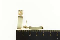 14K Yellow Gold Squared Jade Dangle Drop Chinese Character Earrings