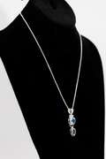 .925 Sterling Silver Pendant w/ Natural Blue Topaz Gem Stones 46mm x 14 mm