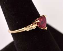 Romantic Heart Ruby and Diamond Ring in Yellow Gold