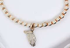 Italian 925 Sterling Silver Beads Cuff Bangle with Praying Hands