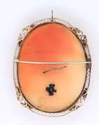 Antique Yellow Gold Shell Cameo with Diamond Pendant Brooch