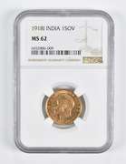 MS62 1918-I India 1 Sovereign Gold Coin NGC