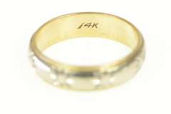 14K White Gold Retro Sun Star Pattern Two Tone Wedding Band Ring