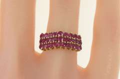 10K Yellow Gold Squared Ruby Cluster Row Statement Ring