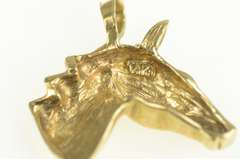14K Yellow Gold Horse Head Equestrian Dressage Racing Pendant