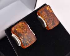 Large Amber Sterling Silver Earrings