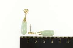 14K Yellow Gold Jade Tear Drop Chinese Character Dangle Earrings