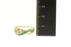 14K Yellow Gold Emerald Diamond Wavy Criss Cross X Band Ring