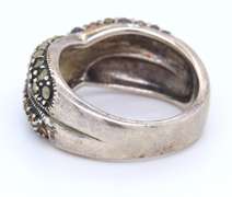 Set of Vintage Italian Sterling Silver Marcasite and CZ Pendant on Chain with Matching Ring and Earrings