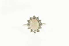 14K White Gold 1.25 Ctw Natural Opal Diamond Halo Statement Ring