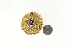18K Yellow Gold 11.5mm Ctw Amethyst Ruby Diamond Retro Pin/Brooch