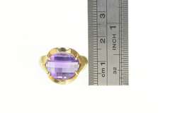 14K Yellow Gold Retro Fantasy Cut Amethyst Unique Statement Ring