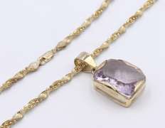 Vintage Sterling Silver Purple Glass Pendant on Rope Chain