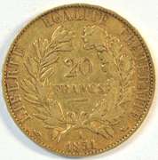Real sharp 1851-A French Republic 20 Francs Gold Piece
