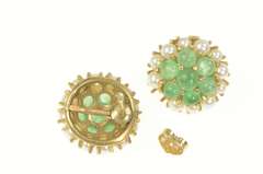 14K Yellow Gold Victorian Emerald Seed Pearl Cluster Stud Earrings