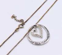 Vintage 925 Sterling Silver Heart Shaped Circle Pendant on Chain