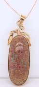 Formal Yellow Gold Brown Opalesca Stone Pendant on Chain