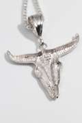 .925 Sterling Silver Long Horn Bull Pendant 56mm x 46mm
