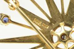 14K Yellow Gold 1950's Diamond Sapphire Sun Burst Star Pin/Brooch