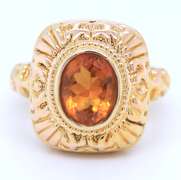 Elegant Yellow Gold Square Filigree Citrine Cocktail Ring