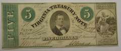 May 13th 1862 $5 Virginia Treasury Note, Circulated.