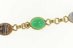 Gold Filled Carved Stone Ancient Egyptian Scarab Chain Bracelet