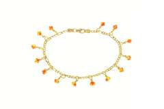 14K Yellow Gold Ornate Glass Beaded Fringe Dangle Charm Bracelet