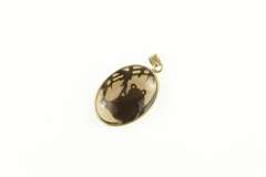 14K Yellow Gold Oval Smoky Quartz Panda Bamboo Motif Pendant