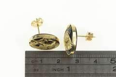 14K Yellow Gold Oval Smoky Quartz Panda Bamboo Motif Earrings