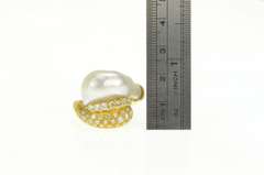 18K Yellow Gold 1.60 Ctw Pave Diamond Baroque Pearl Ring