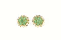14K Yellow Gold Victorian Emerald Seed Pearl Cluster Stud Earrings