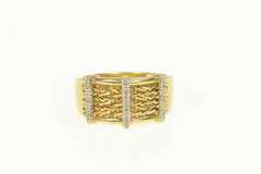 14K Yellow Gold Diamond Bar Geometric Braid Chain Statement Ring