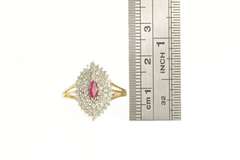 10K Yellow Gold 0.75 Ctw Marquise Ruby Diamond Cluster Halo Ring