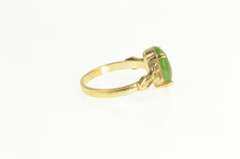 Gold Filled Retro Oval Green Nephrite Bow Accent Ring