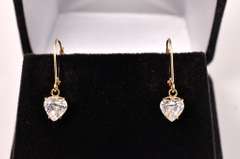 Lovely Heart CZ Earrings in 14K Yellow Gold