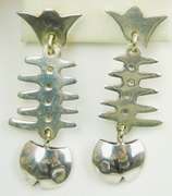 Vintage Mexico Sterling Abstract Fish Earrings