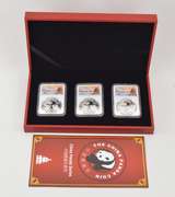 (3) MS70 2021(G), (S), (Y) China 10 Yuan 30g Silver Panda Signed NGC
