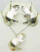 Whimsical Sterling Dinosaur Necklace & Earrings